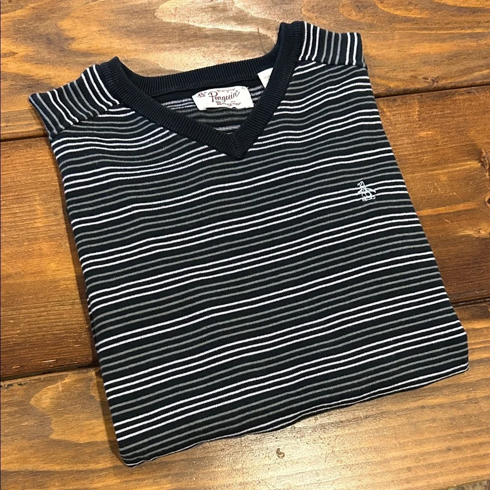 Original Penguin Black and Pale Pink Striped Sweater - Picture 1 of 4